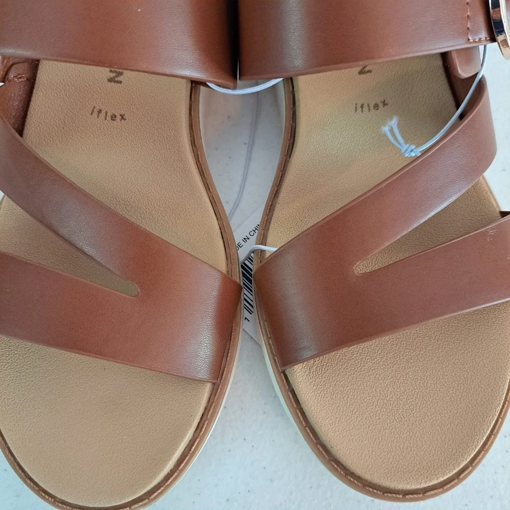 Anne Klein‎ AKLALASA Wedge Sandal Womens 7 Cognac New iFlex Platform 1242-629